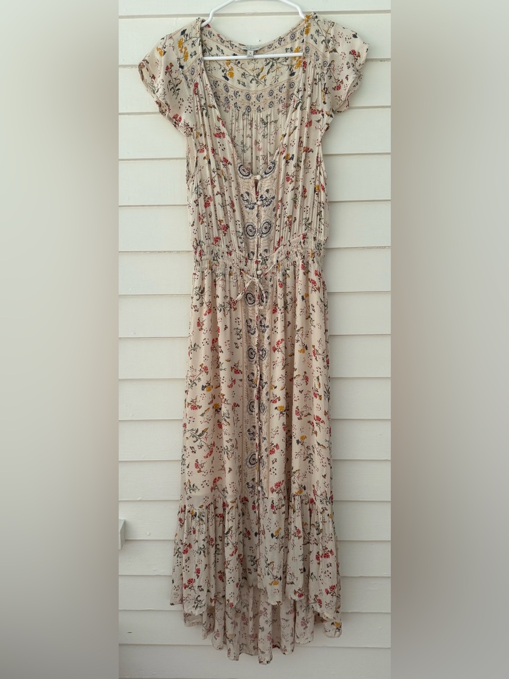 Lucky Brand | Boho Floral Maxi Dress Cream Prairie Cottagecore Medium